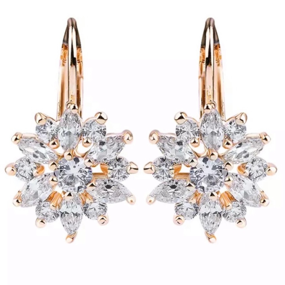 Gold Diamond Marquise Flower Earrings